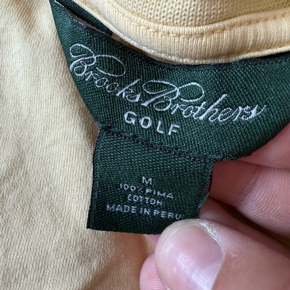 Brooks Brothers Golf Pale Yellow Long Sleeve Pima Shirt Size Medium - Picture 2 of 3